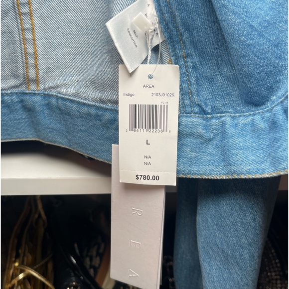 AREA NWT Crystal Heart Denim Jacket Size Large - Picture 8 of 10